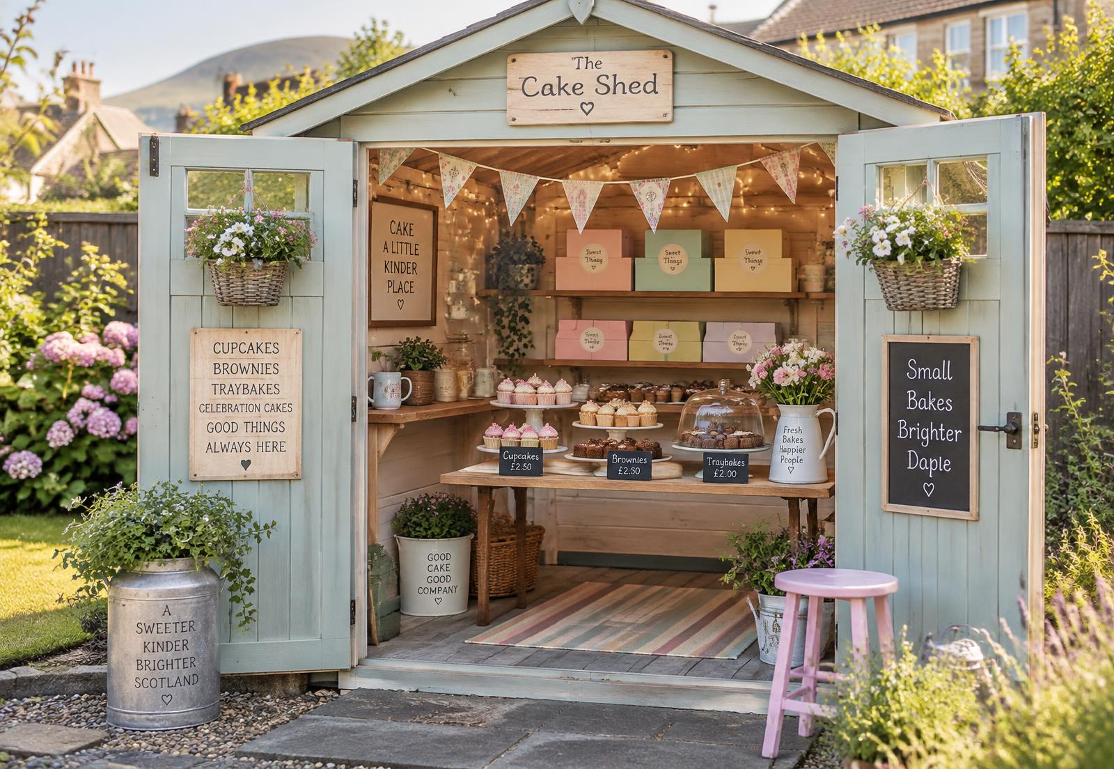 The Cake Shed with shelves of colourful bakery boxes